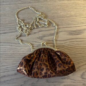 Leopard Print Clutch with Gold Chain